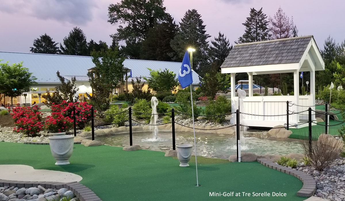 Mini-golf course at dusk